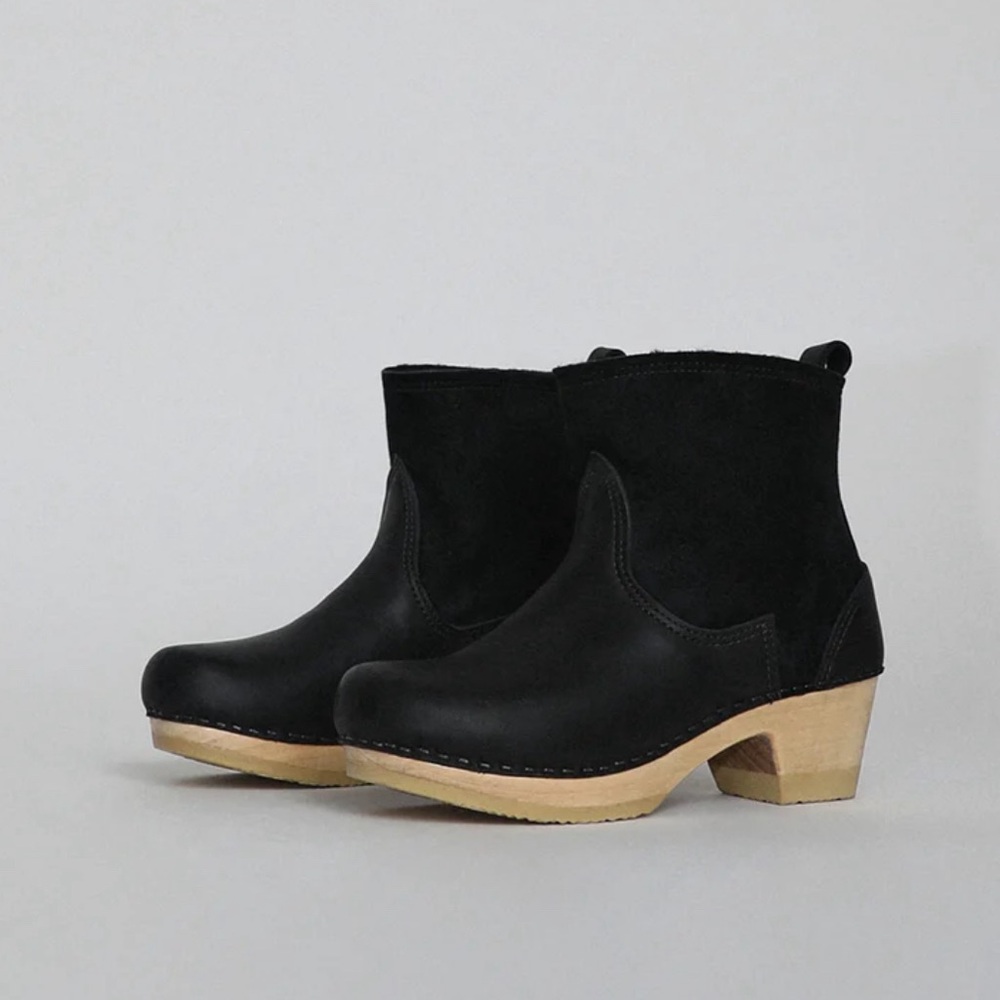 No. 6 5" Pull on Shearling Clog Boot on Mid Heel in Natural and Khaki